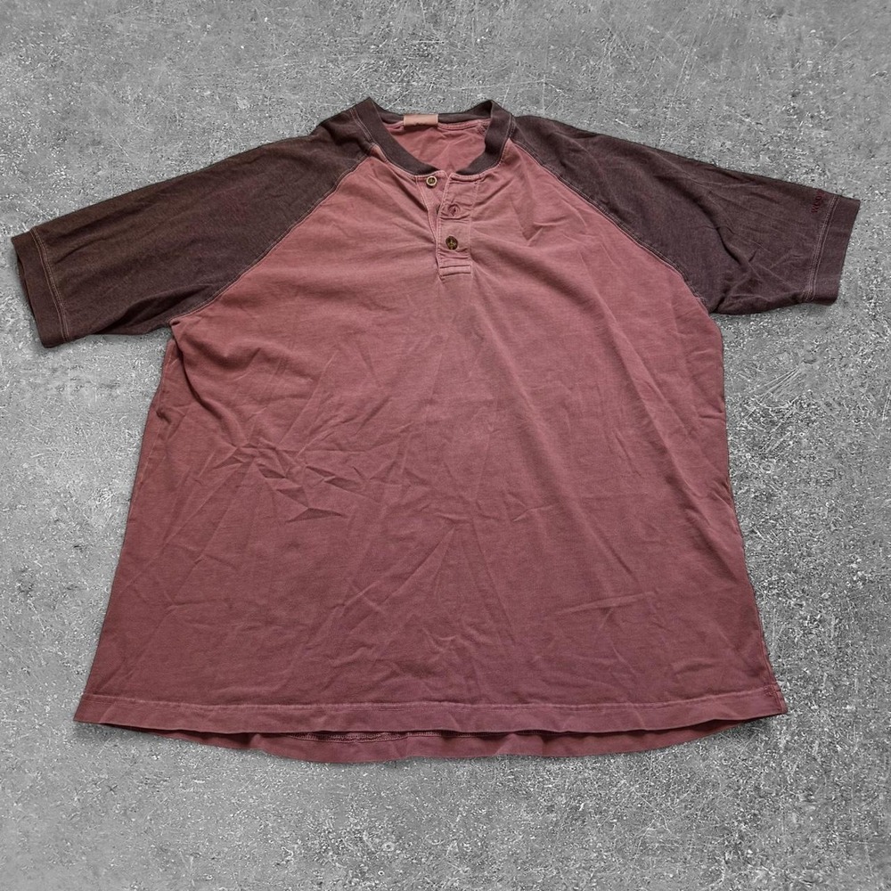 Woolrich Henley Shirt Mens Large Burgundy Brown Raglan Sleeve Cotton 8041 Beet